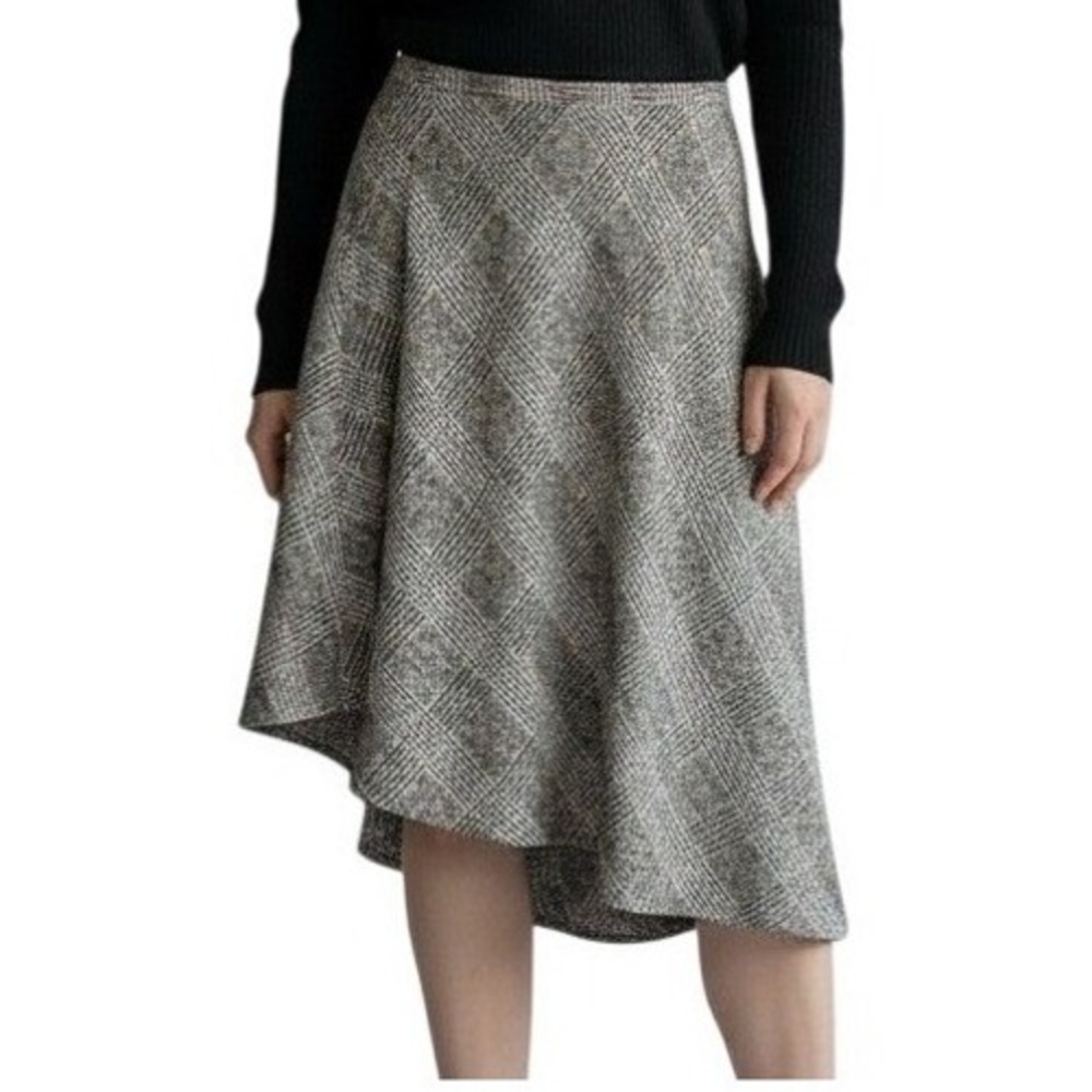 Caroll Paris Plaid Skirt Women 44 US 12 Black Red Wool Blend Vintage A-Line Midi